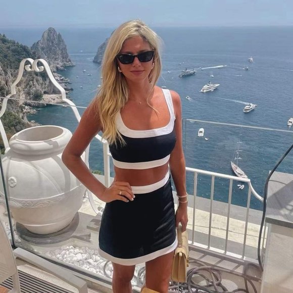 NWOT Reformation Robbie Linen Two Piece in Black White Sleeveless Top Skirt Set - Picture 5 of 12